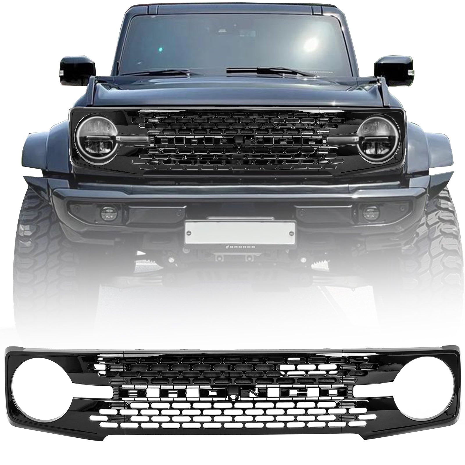 Ford Bronco Piano Black Grille with Letter Inserts - ABS Plastic