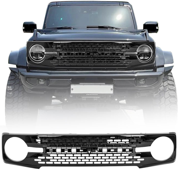 Ford Bronco Piano Black Grille with Letter Inserts - ABS Plastic