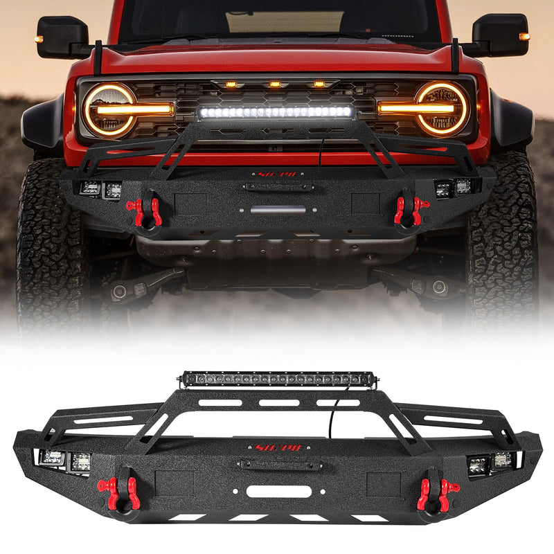 Full-Width Steel Front Bumper with ACC Mount, Winch Plate & LED Lights for 2021–2026 Ford Bronco