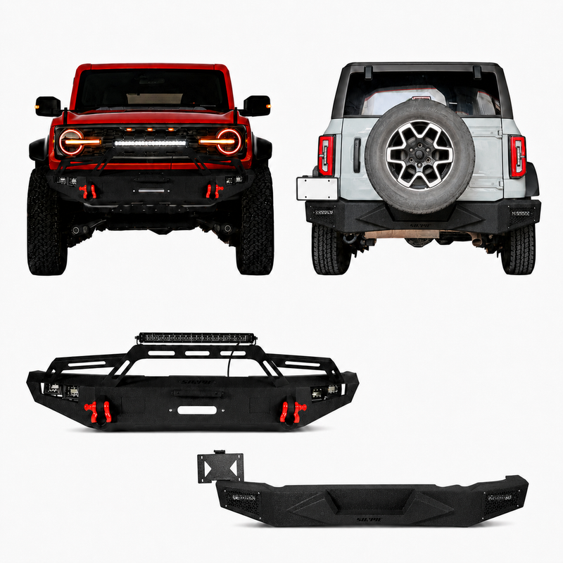 Full-Width Steel Bronco Front & Rear Bumper Combo with ACC Mount, Winch Plate & LED Lights for 2021–2026 Ford Bronco