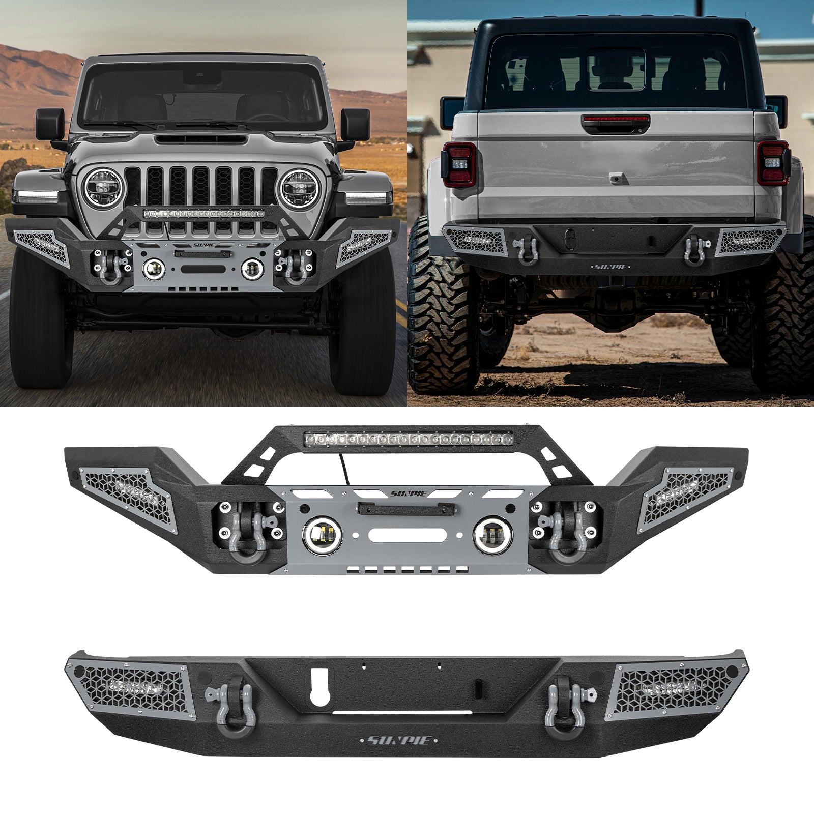 Heavy Duty Full Width Front & Rear Bumper Kit for 2020-2026 Jeep Gladiator JT - 6 Color Accents & Sensor Compatible