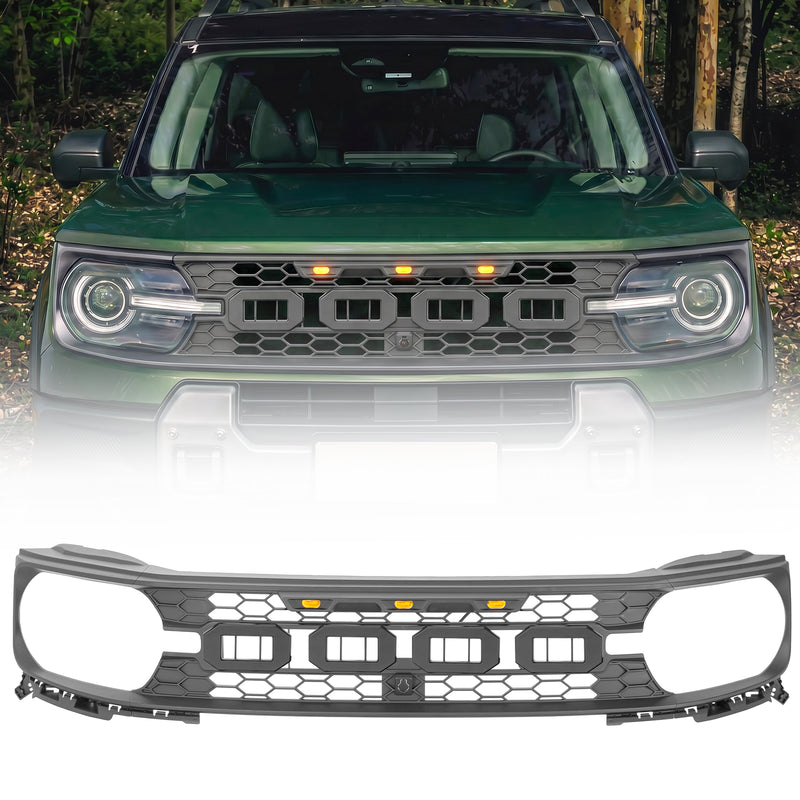 Custom Matte Front Grille with Amber LED Lights Compatible with 2020-2026 Bronco Sport