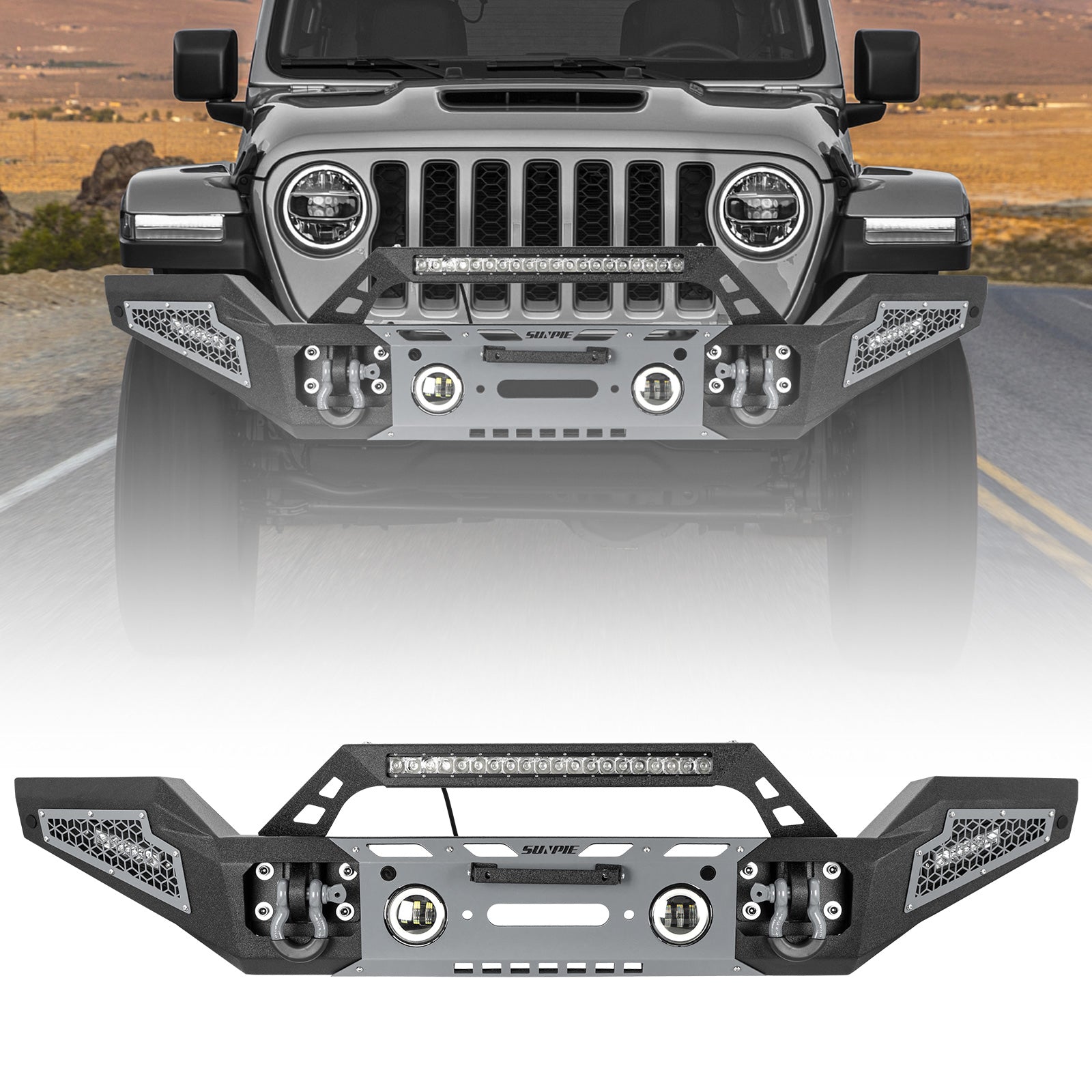 Rugged Carbon Steel Front & Rear Bumper Set for 2007-2018 Wrangler JK/JKU – Includes 6 Color Trim Kits & 2" Hitch