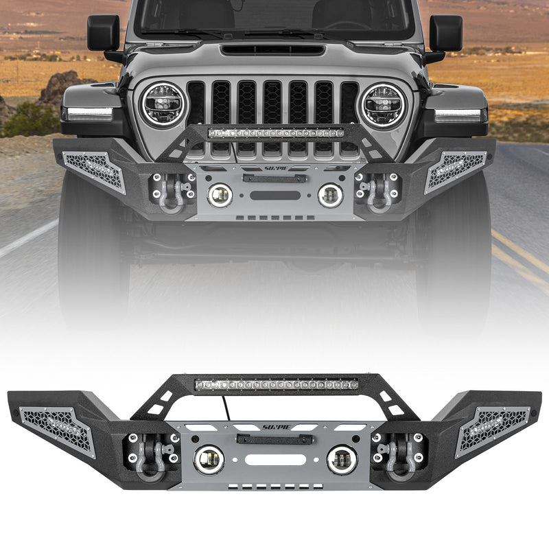 Sunpie Black Steel Jeep Front Bumper for '07 - '26 Jeep Wrangler JK/JL 4xe & Jeep Gladiator JT