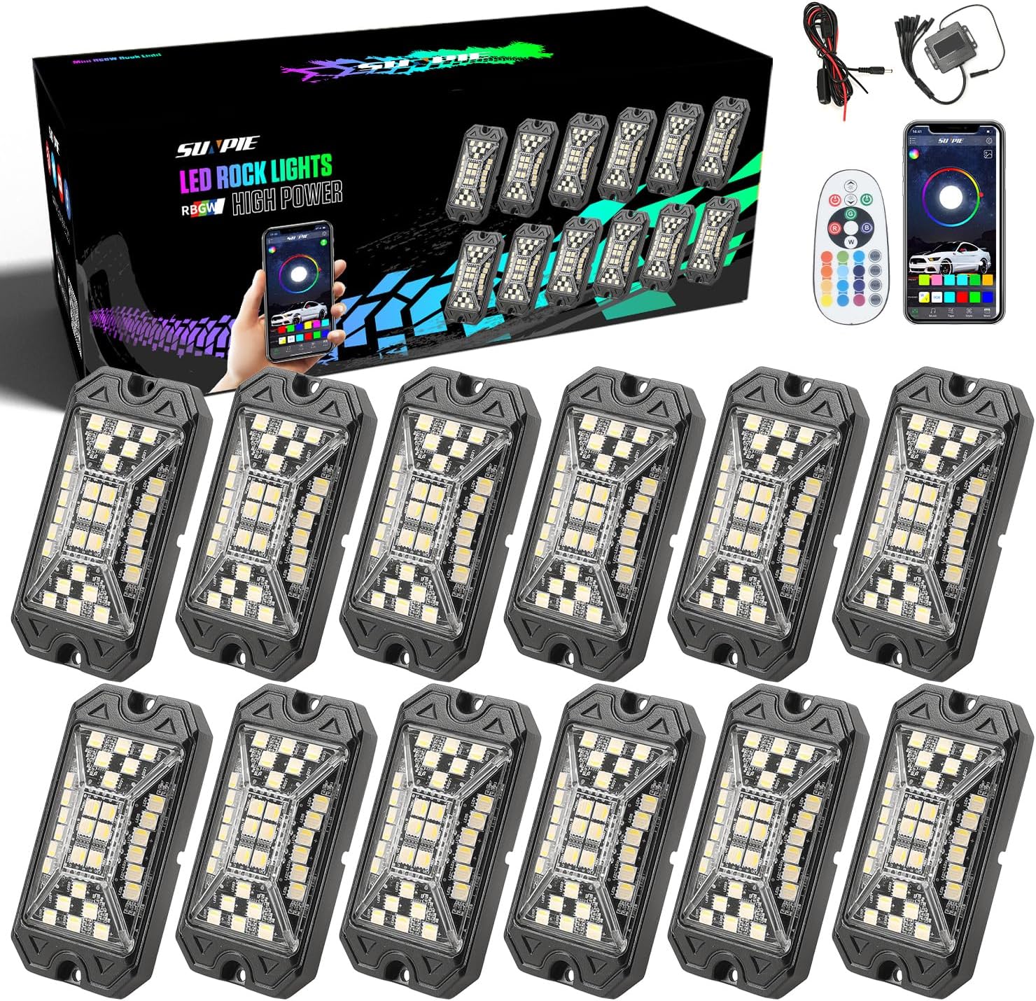 4Pcs/8Pcs/12Pcs/16Pcs/20Pcs High Power Wide Angle Series RGBW LED Rock Lights Full Luminous Zone for Off Road Truck SUV ATV UTV Boats