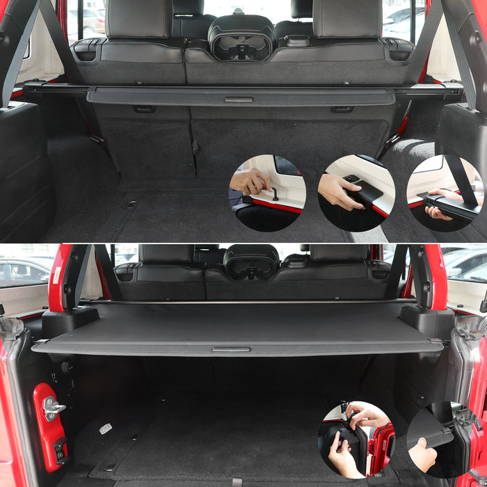 Retractable Cargo Cover Compatible with 2018-2023 Jeep Wrangler JLU 4 Doors (Not for 2.0T 4XE and Soft Top) Tonneau Cover No Gap Rear Trunk Cover Organizer Custom Fit Shielding Shade