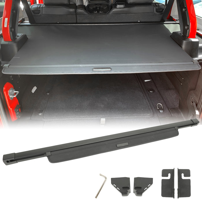Retractable Cargo Cover Compatible with 2018-2023 Jeep Wrangler JLU 4 Doors (Not for 2.0T 4XE and Soft Top) Tonneau Cover No Gap Rear Trunk Cover Organizer Custom Fit Shielding Shade