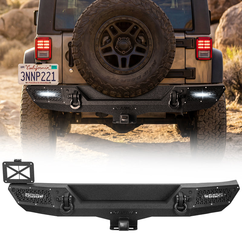 '07-'18 Jeep Wrangler JK JKU Rear Bumper with 2" Hitch Receiver & LED Lights (6 Colors Available)