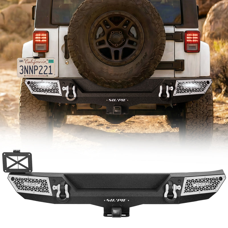 '07-'18 Jeep Wrangler JK JKU Rear Bumper with 2" Hitch Receiver & LED Lights (6 Colors Available)