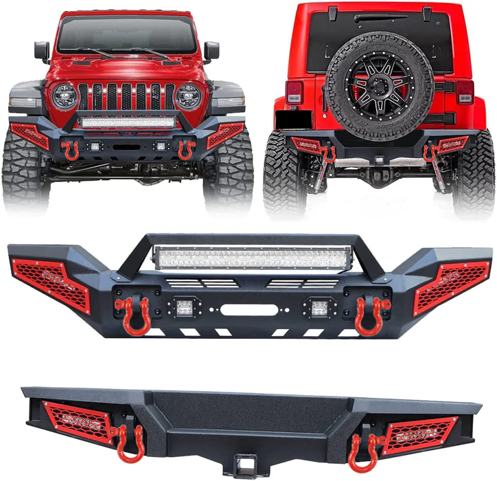 Jeep Wrangler Front and Rear Bumper Combo Kits with Winch Plate for 2018-2025 Wrangler 4xe JL/JLU 2 Door /4 Door