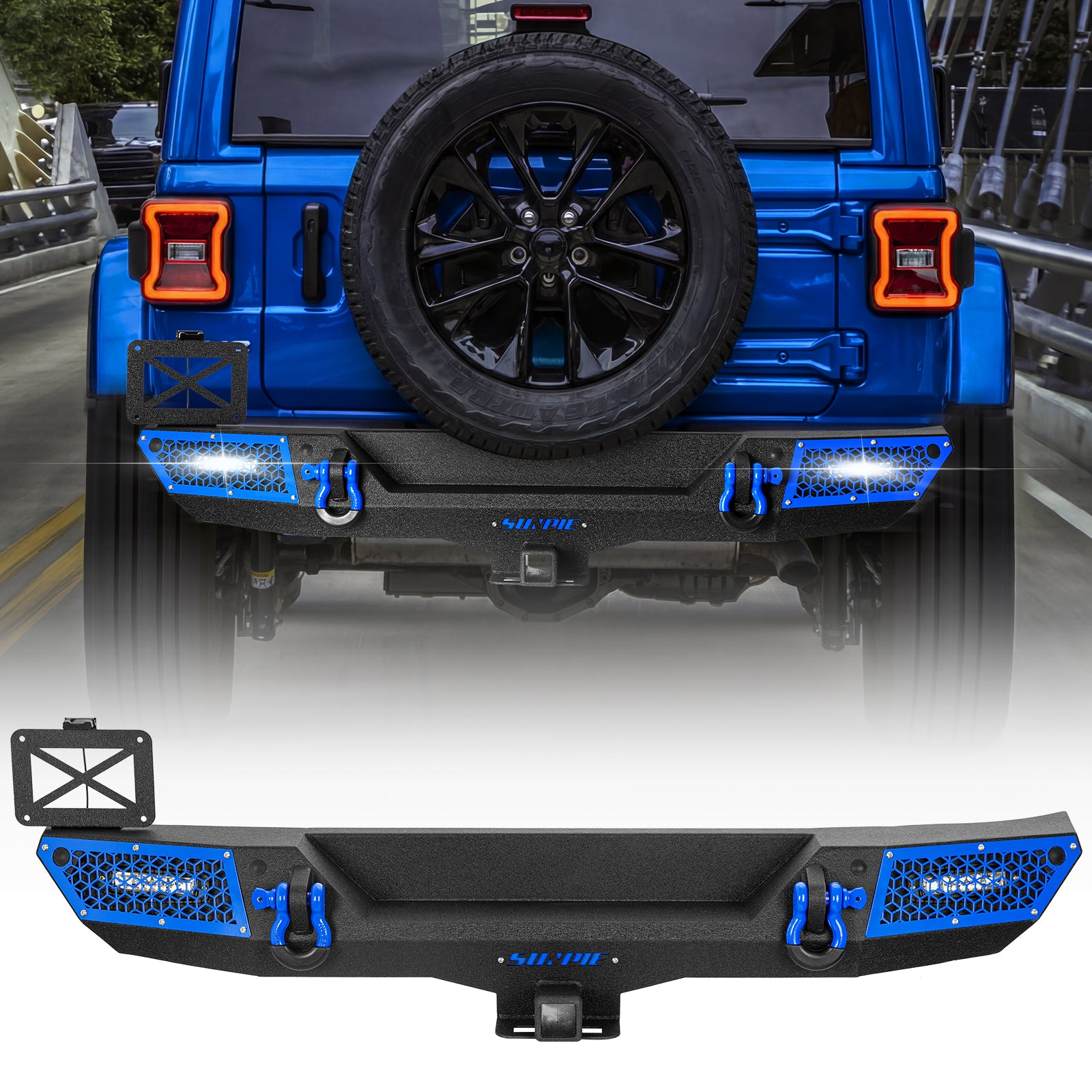 '18-'26 Jeep Wrangler JL JLU 4XE Rear Bumper with 2" Hitch Receiver & LED Lights (6 Colors Available)
