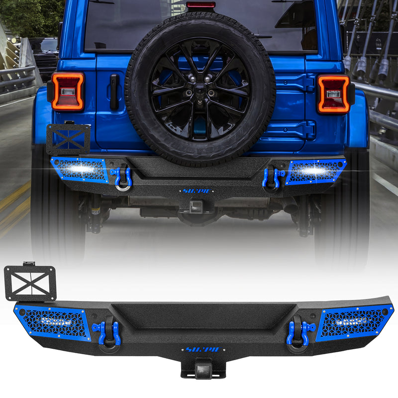 '18-'26 Jeep Wrangler JL JLU 4XE Rear Bumper with 2" Hitch Receiver & LED Lights (6 Colors Available)