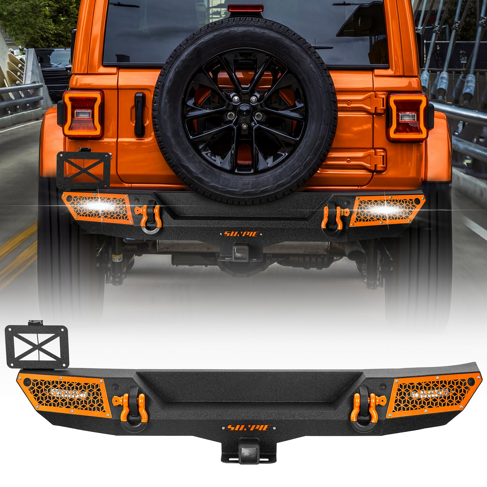 '18-'26 Jeep Wrangler JL JLU 4XE Rear Bumper with 2" Hitch Receiver & LED Lights (6 Colors Available)