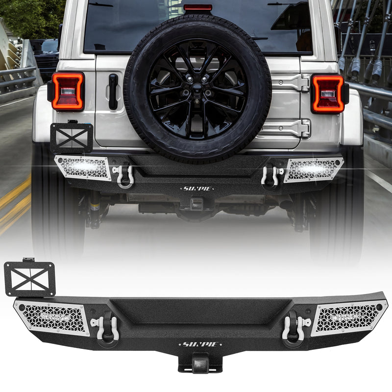 '18-'26 Jeep Wrangler JL JLU 4XE Rear Bumper with 2" Hitch Receiver & LED Lights (6 Colors Available)