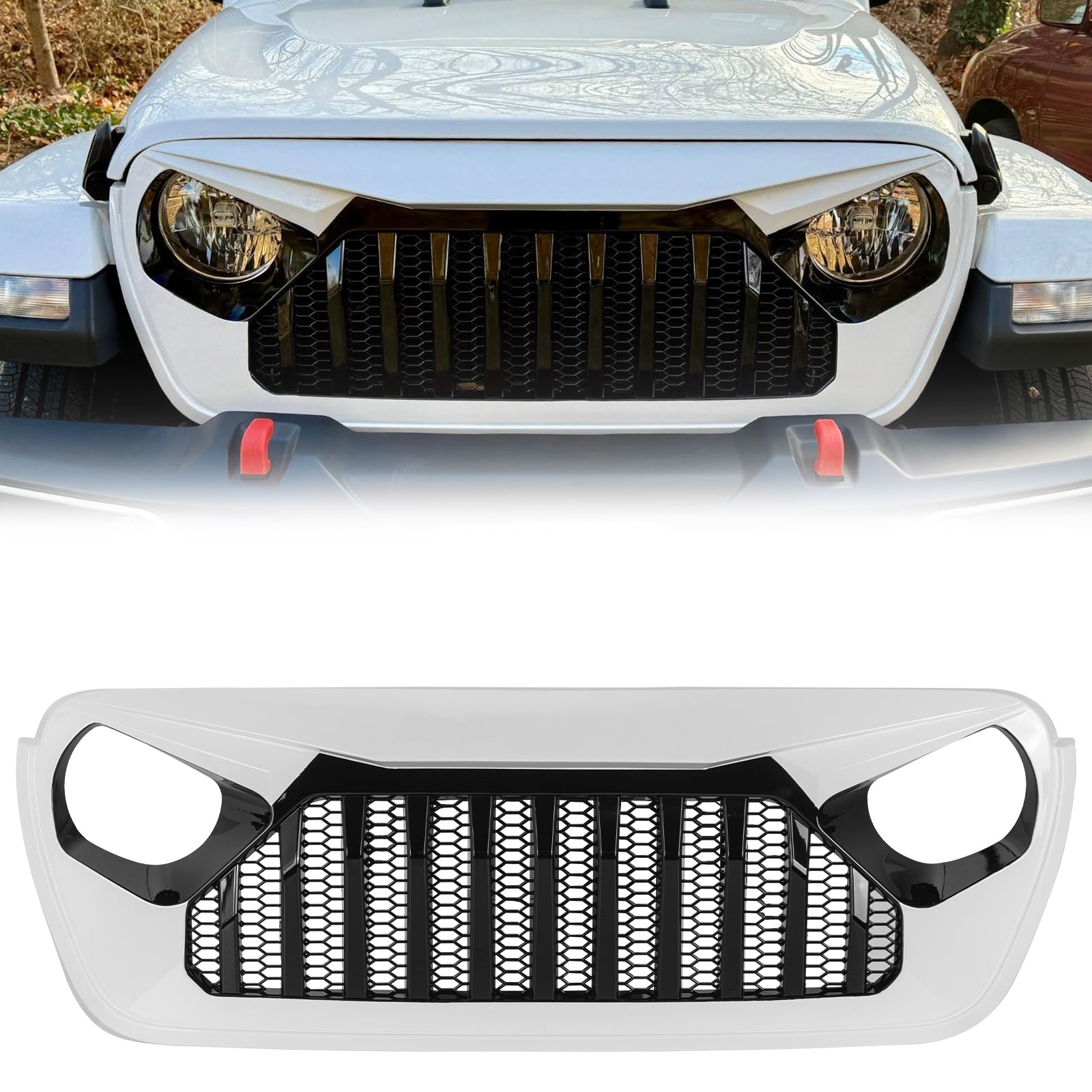 Jeep Grille Black Matte Black Paintable for 2018-2026 Jeep Wrangler JL/JLU 4XE & 2019-2026 Jeep Gladiator JT