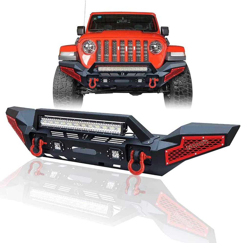 Jeep Wrangler Front Bumper with Winch Plate 5 LED Lights for JK JKU 4xe JL JLU Jeep Gladiator JT