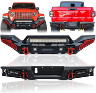 2019-Later Jeep Gladiator JT Front & Rear Bumpers Texture Black with Winch Plate & 7 LED Lights & 4 D-Ring & 2" Hitch Receiver