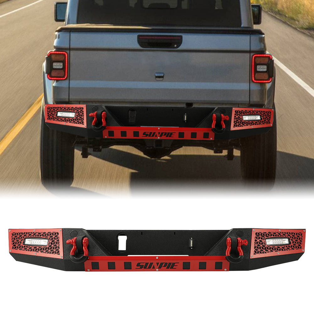 2019+ Jeep Gladiator JT Rear Bumper with License Plate Holes, Sensors Holes, D-Ring and License Plate Lights