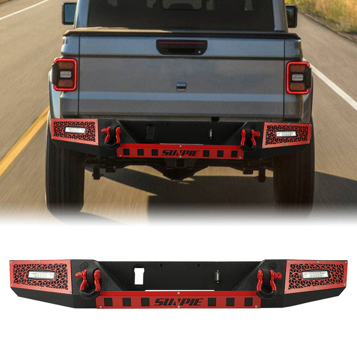 2019+ Jeep Gladiator JT Rear Bumper with License Plate Holes, Sensors Holes, D-Ring and License Plate Lights