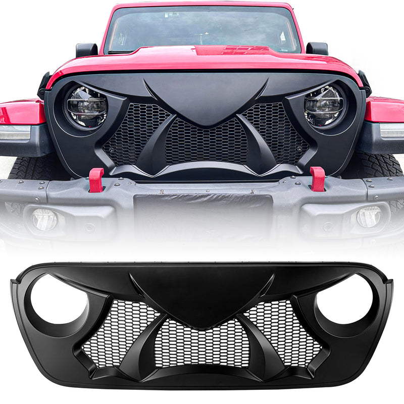 Jeep JL JLU 4XE JT Grille (Warcraft) ABS Matte Black Mesh Grille for 2018-2025 Jeep Wrangler JL JLU 4XE & Jeep Gladiator JT