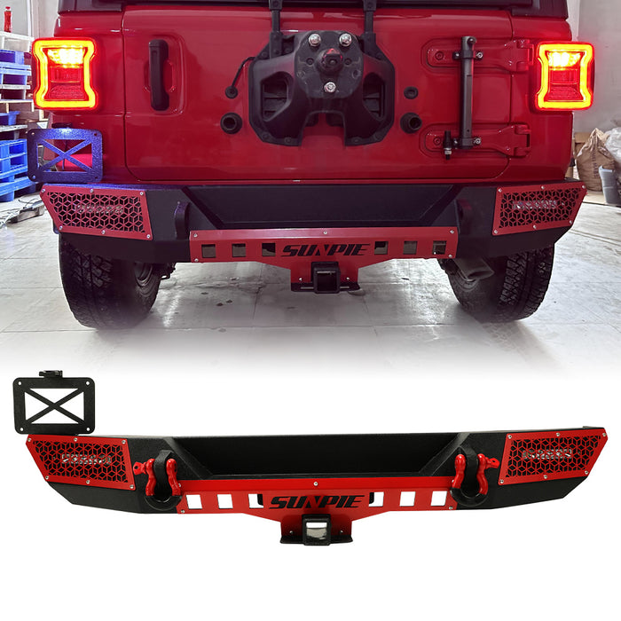 Jeep JL/JLU 4xe Rear Bumper with License Plate Bracket and Lights, Sensors Holes, D-Rings, and 2" Receiver Hitch