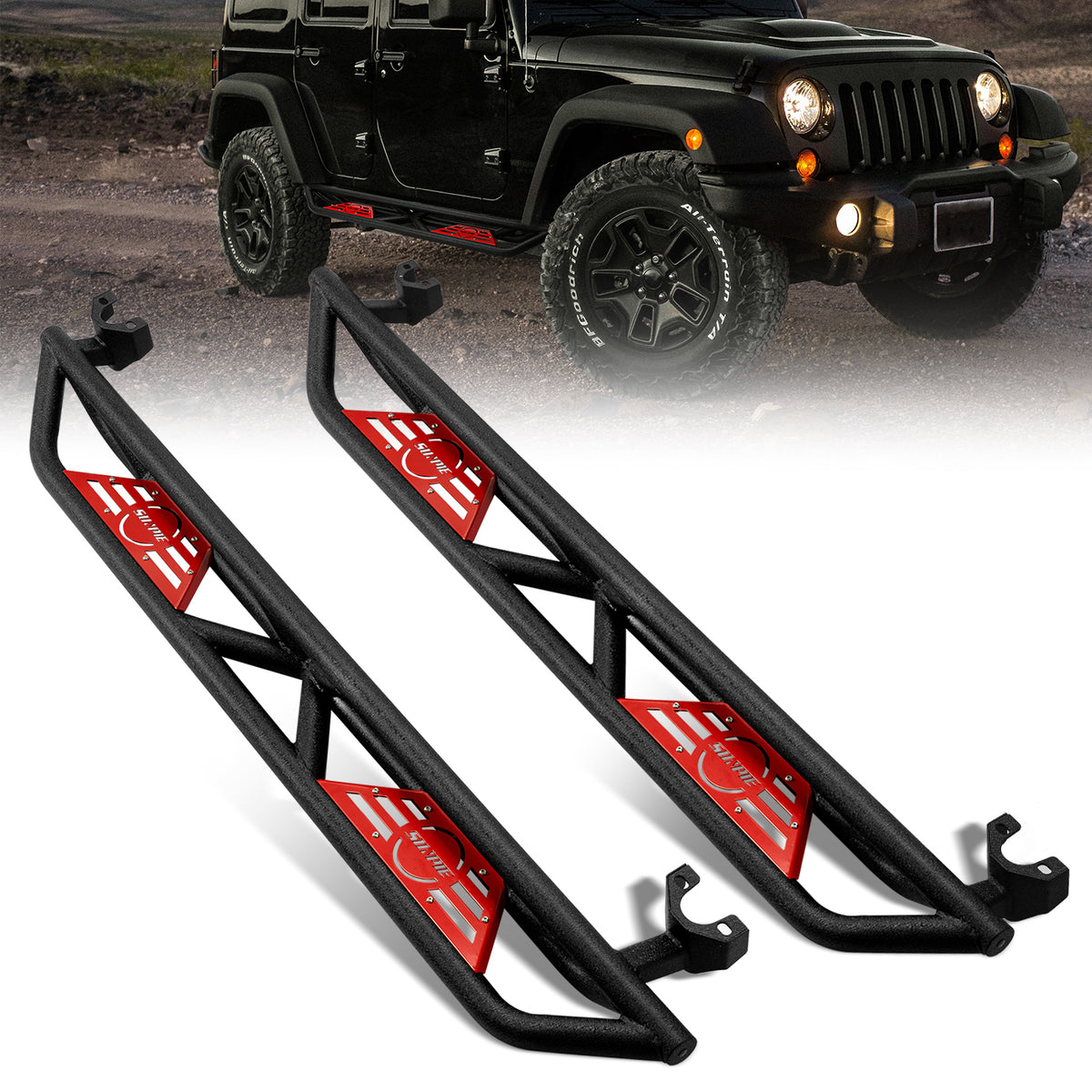 Jeep Wrangler JKU 4 Door Black Carbon Steel Side Steps & Running Board