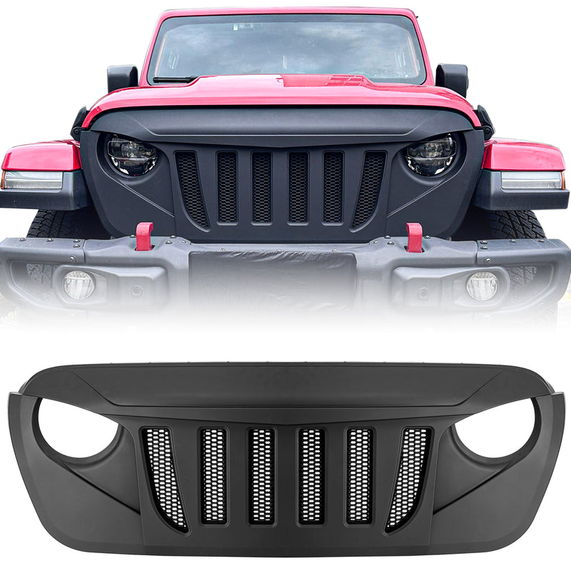 Jeep Grille (Transformers) with Mesh Matte Black Grid for 2018-2025 Jeep Wrangler JL JLU 4XE & Jeep Gladiator JT