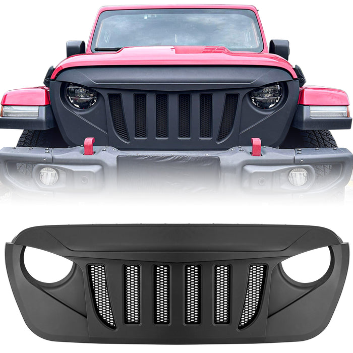 Jeep Grille (Transformers) with Mesh Matte Black Grid for 2018-2024 Jeep Wrangler JL JLU & Jeep Gladiator JT