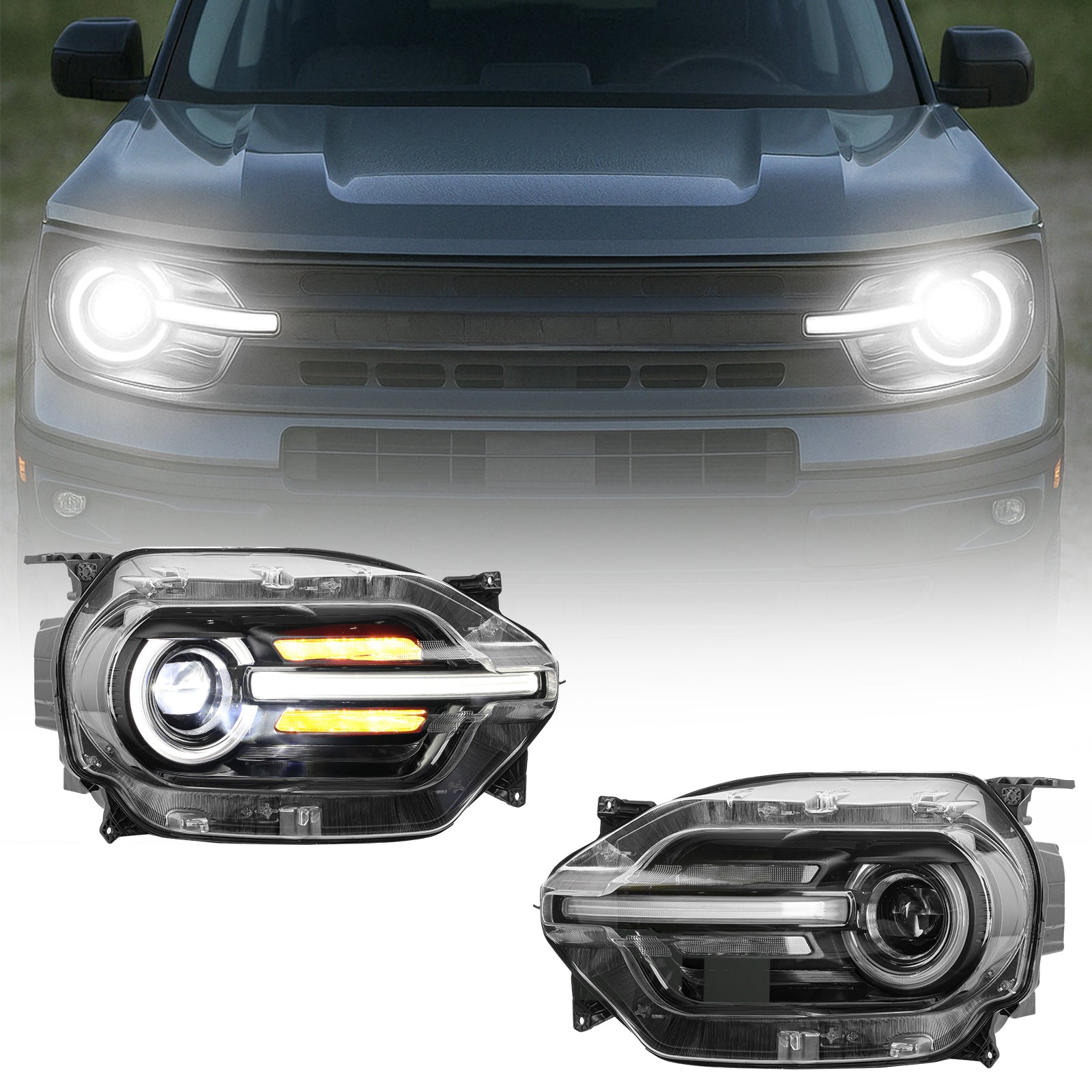 LED Headlights Assembly with DRL and Turn Signal for '20-'26 Ford Bronco Sport Series (2Pcs/Set)