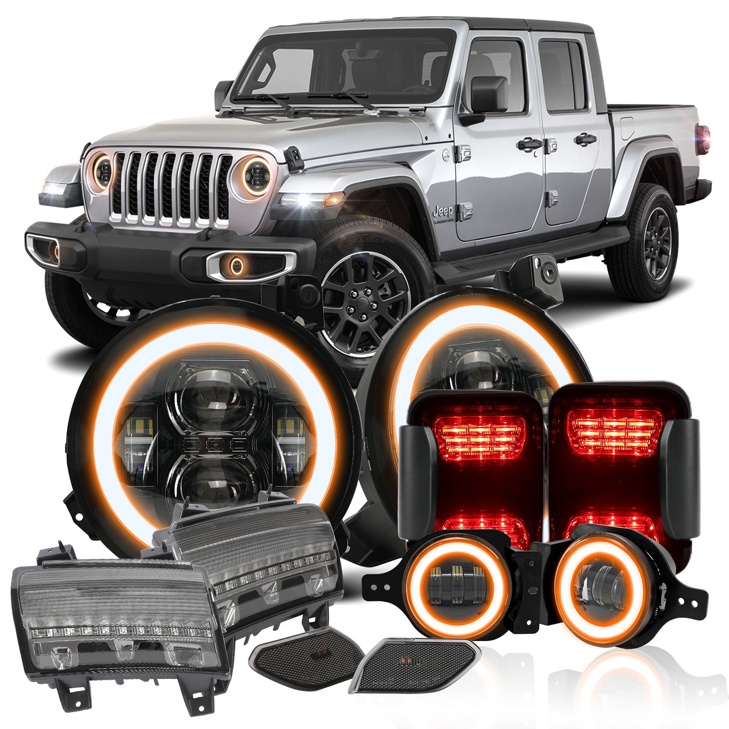 LED Lights Combo Kit for 2019-2026 Jeep Gladiator JT - RGBW Headlights & Fog Lights, Side and Tail lights