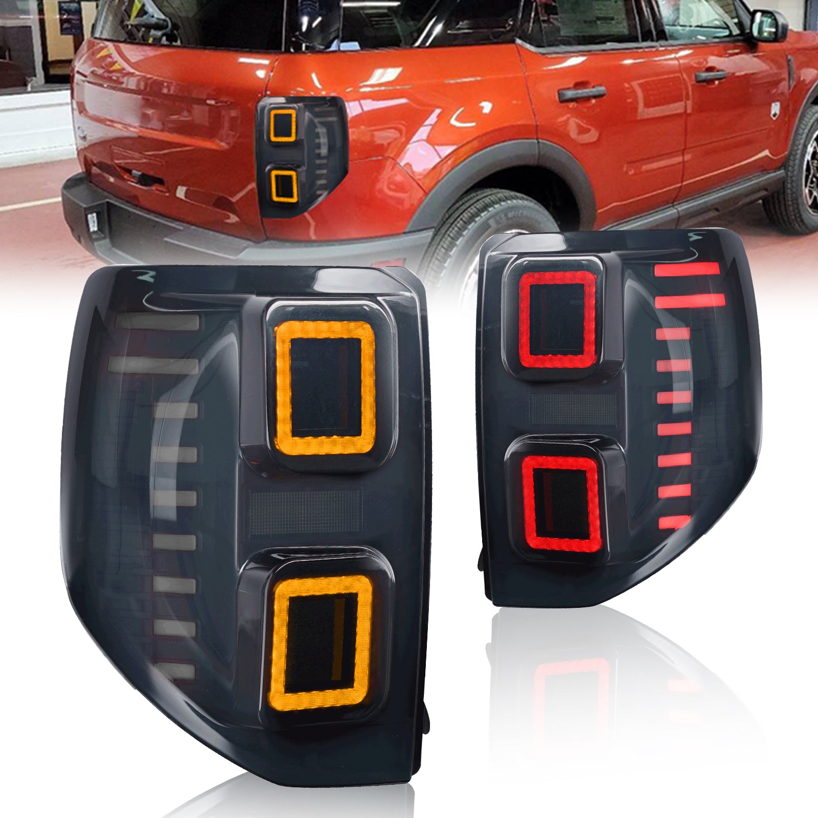 LED Tail Light Assembly Smoke PC & ABS for 2020-2026 Ford Bronco Sport Series (2Pcs/Set)