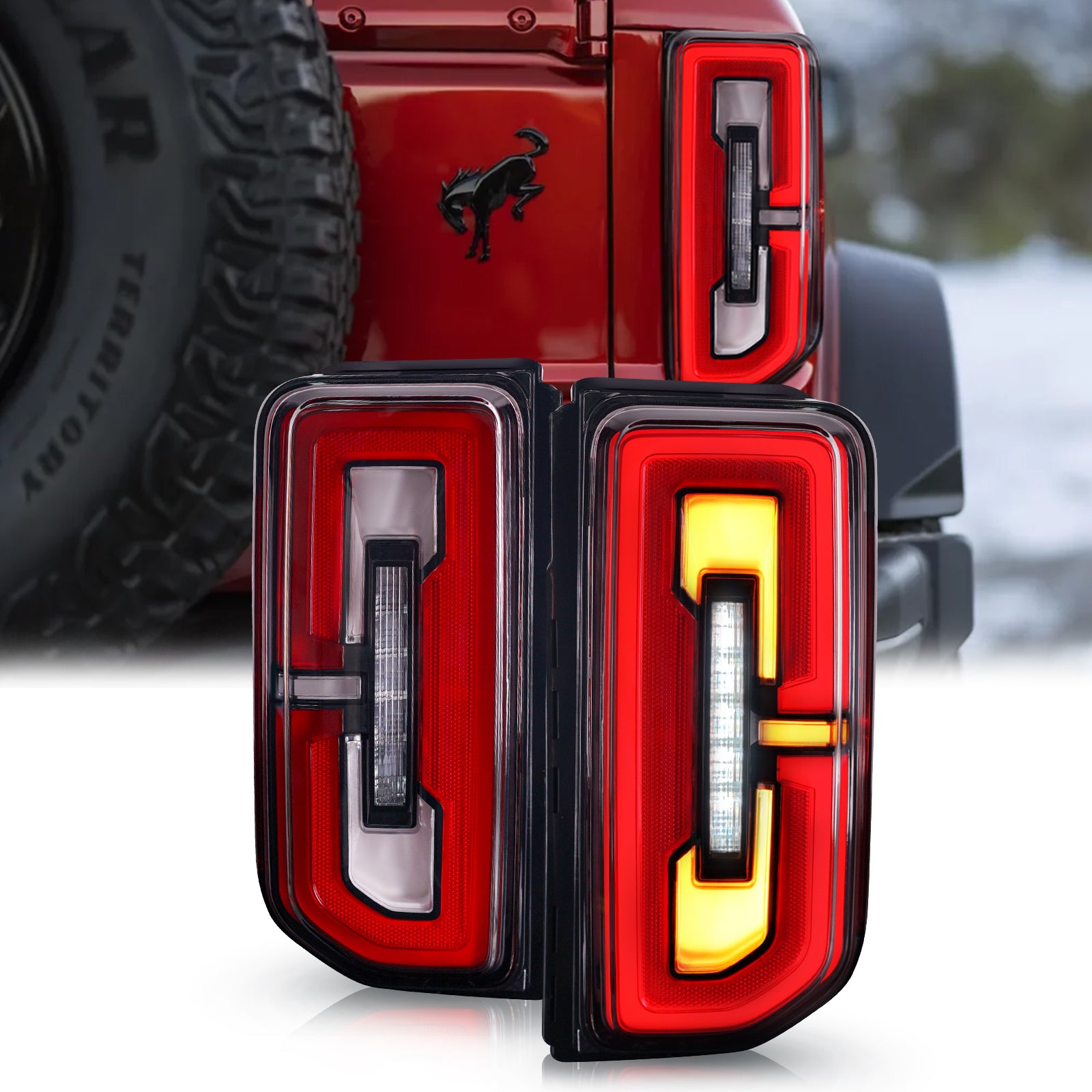 LED Tail Lights Assembly for 2021-2026 Ford Bronco Red & Smoked Lens w/ Sequential Turn Signal (2Pcs/Set)