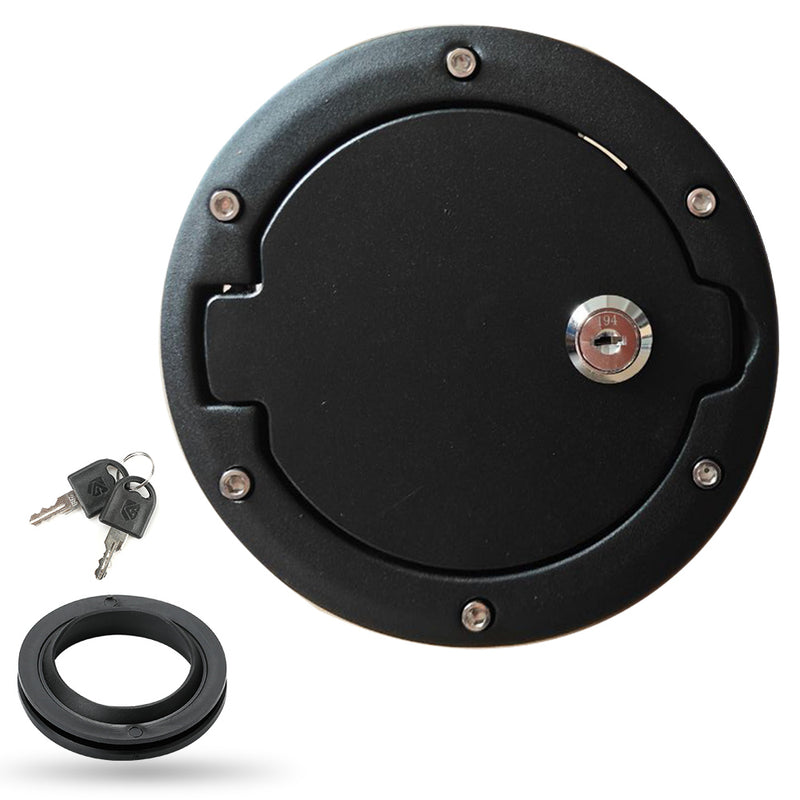 Locking Aluminum Fuel Filler Door Cover with key Accessories Compatible with '07-'18 Jeep Wrangler JK