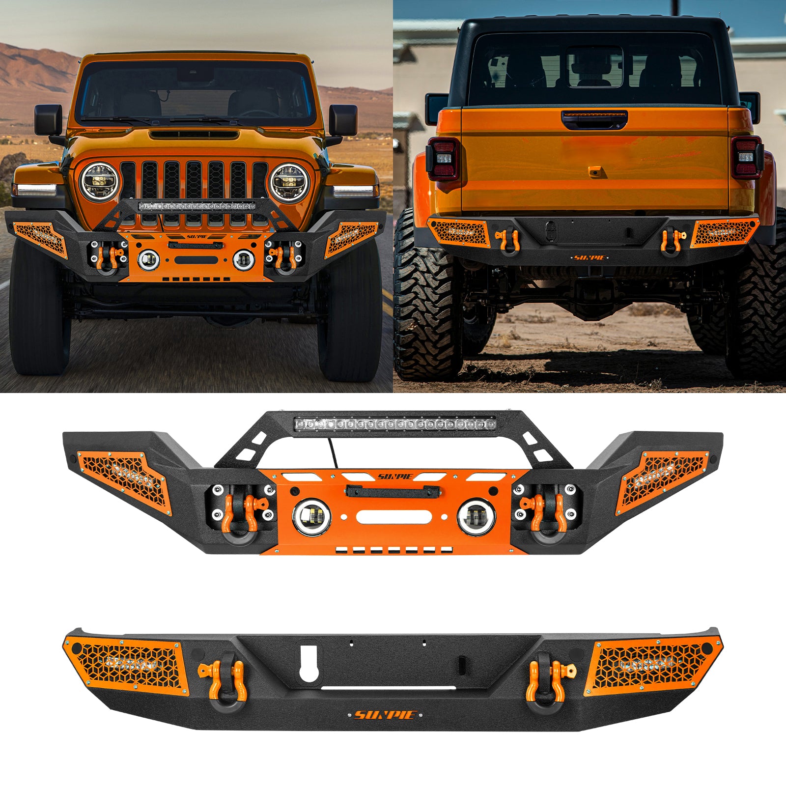 Heavy Duty Full Width Front & Rear Bumper Kit for 2020-2026 Jeep Gladiator JT - 6 Color Accents & Sensor Compatible
