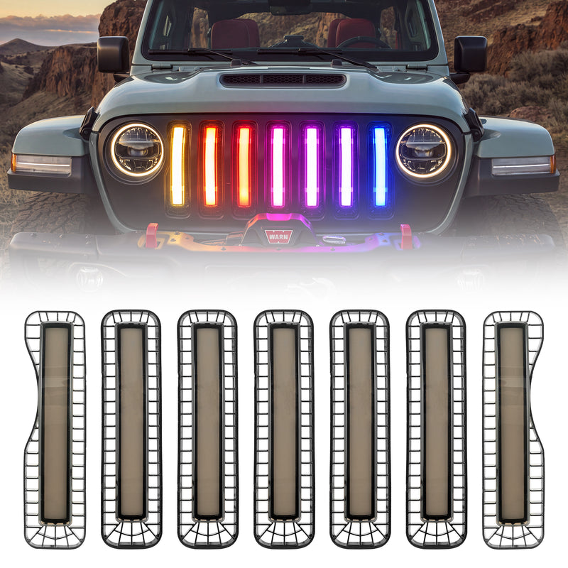 RGB LED Grille Insert Lights for 2018-2023 Jeep Wrangler JL JLU 4xe & Gladiator JT (Stock Grille / No Camera)