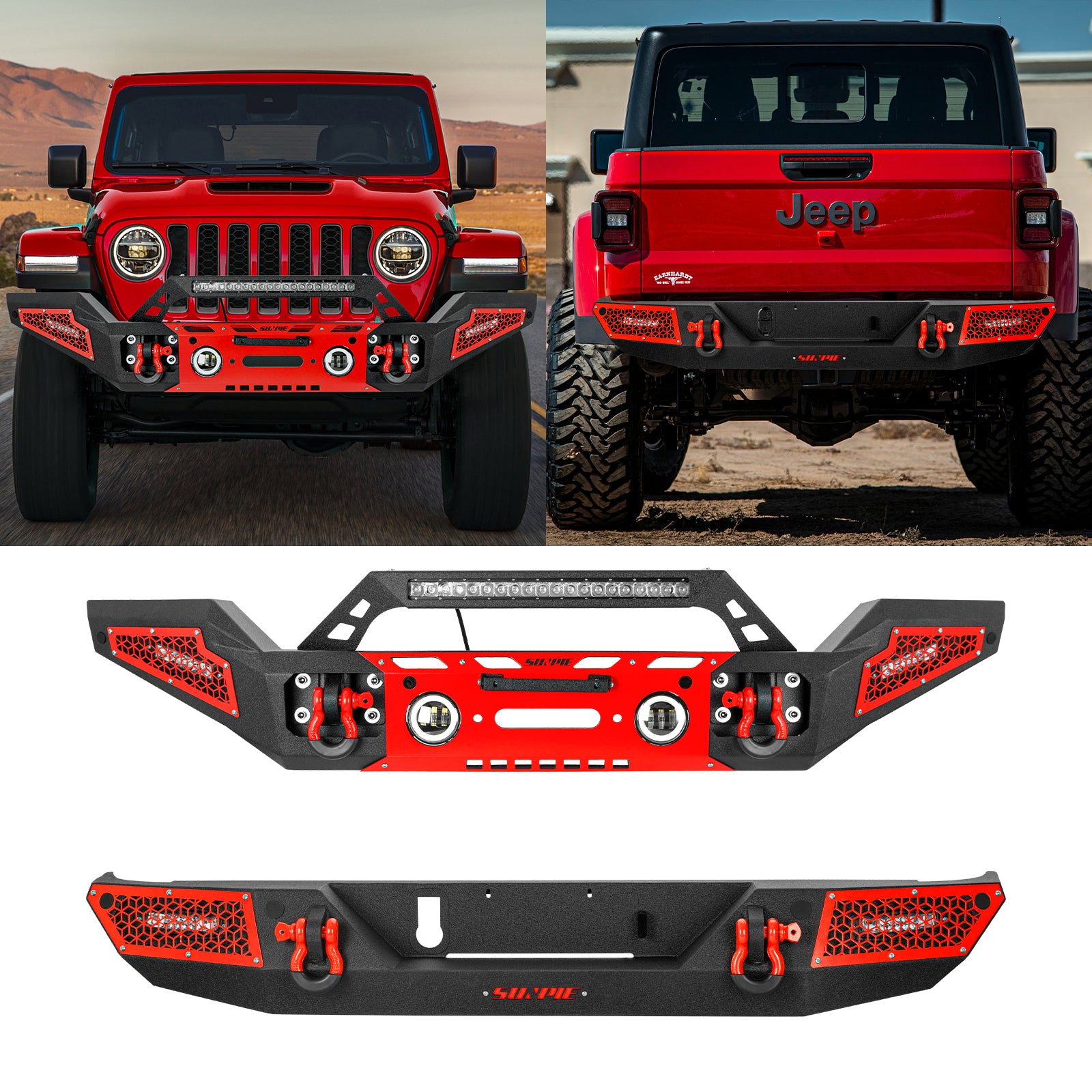 Heavy Duty Full Width Front & Rear Bumper Kit for 2020-2026 Jeep Gladiator JT - 6 Color Accents & Sensor Compatible