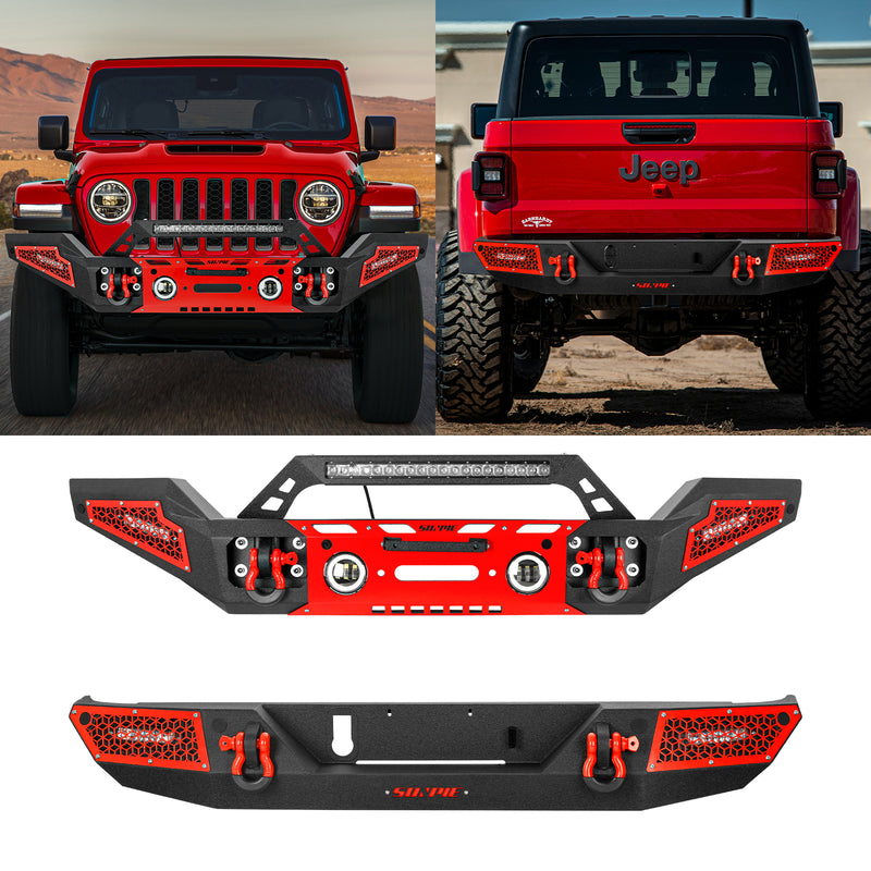 Heavy Duty Full Width Front & Rear Bumper Kit for 2020-2026 Jeep Gladiator JT - 6 Color Accents & Sensor Compatible