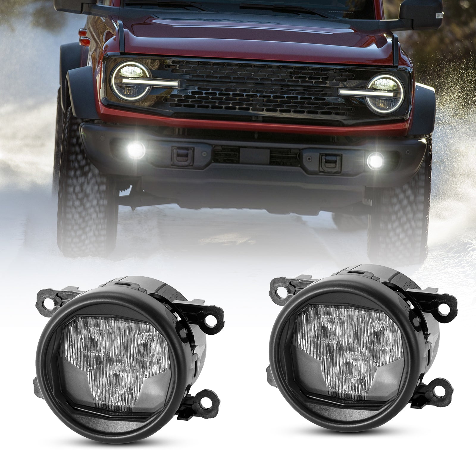 Round LED Fog Lights for 2021-2026 Ford Bronco – OEM Style Front Bumper Fog Lamps (Pair)