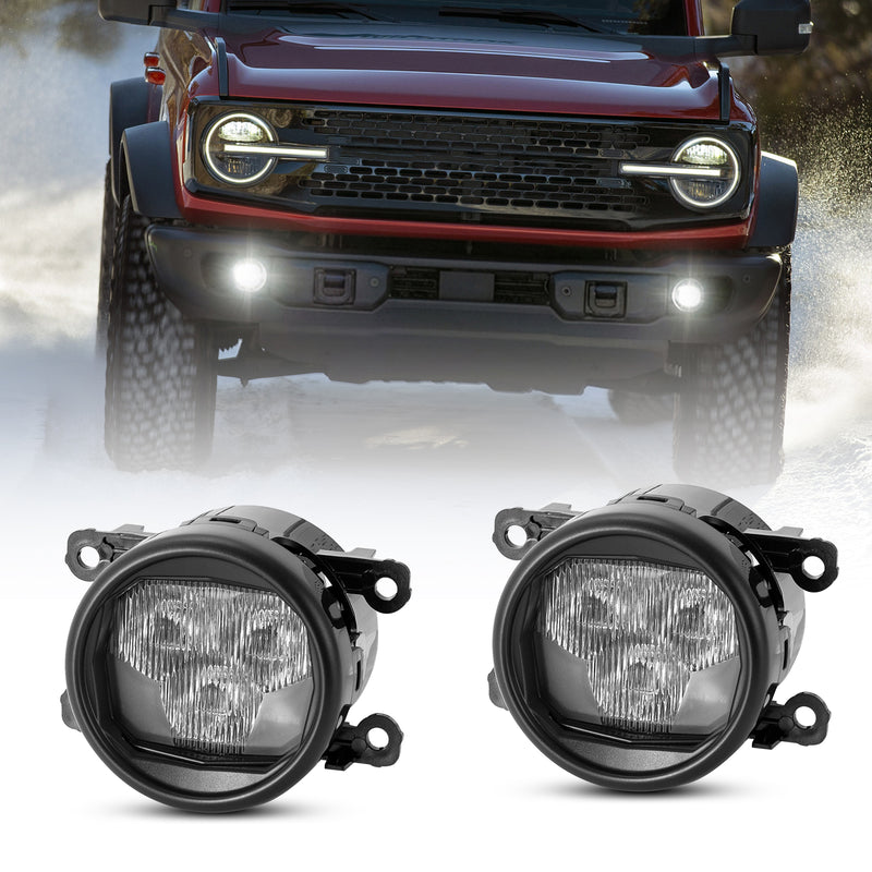 Round LED Fog Lights for 2021-2026 Ford Bronco – OEM Style Front Bumper Fog Lamps (Pair)