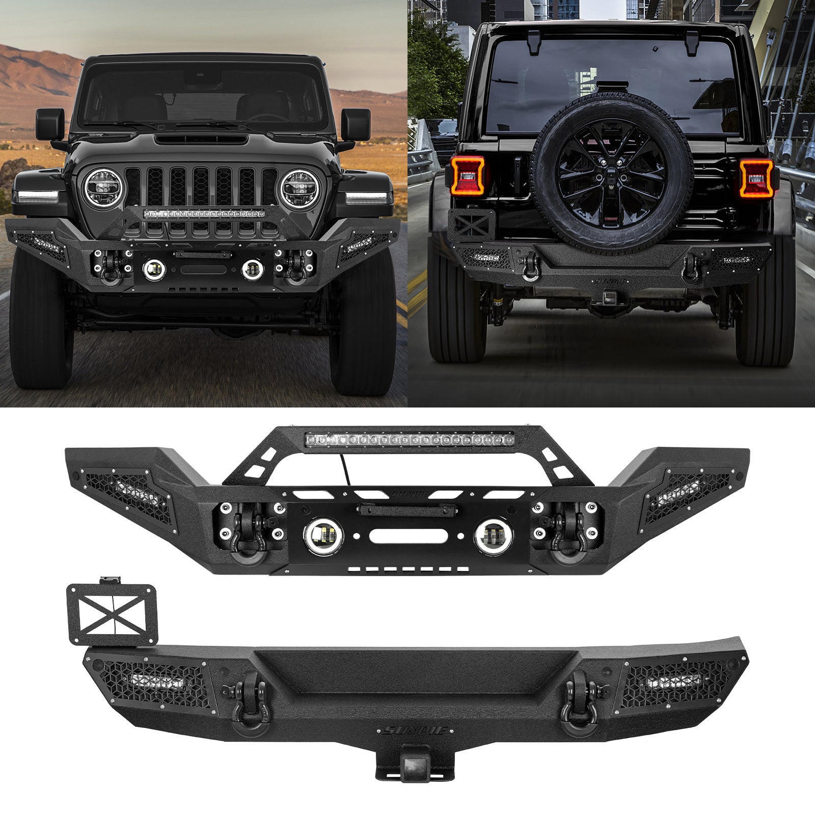 All-Terrain Series Front & Rear Bumper Kit for 2018-2026 Jeep Wrangler JL/JLU & 4xe – 6 Color Accents & Sensor Compatible