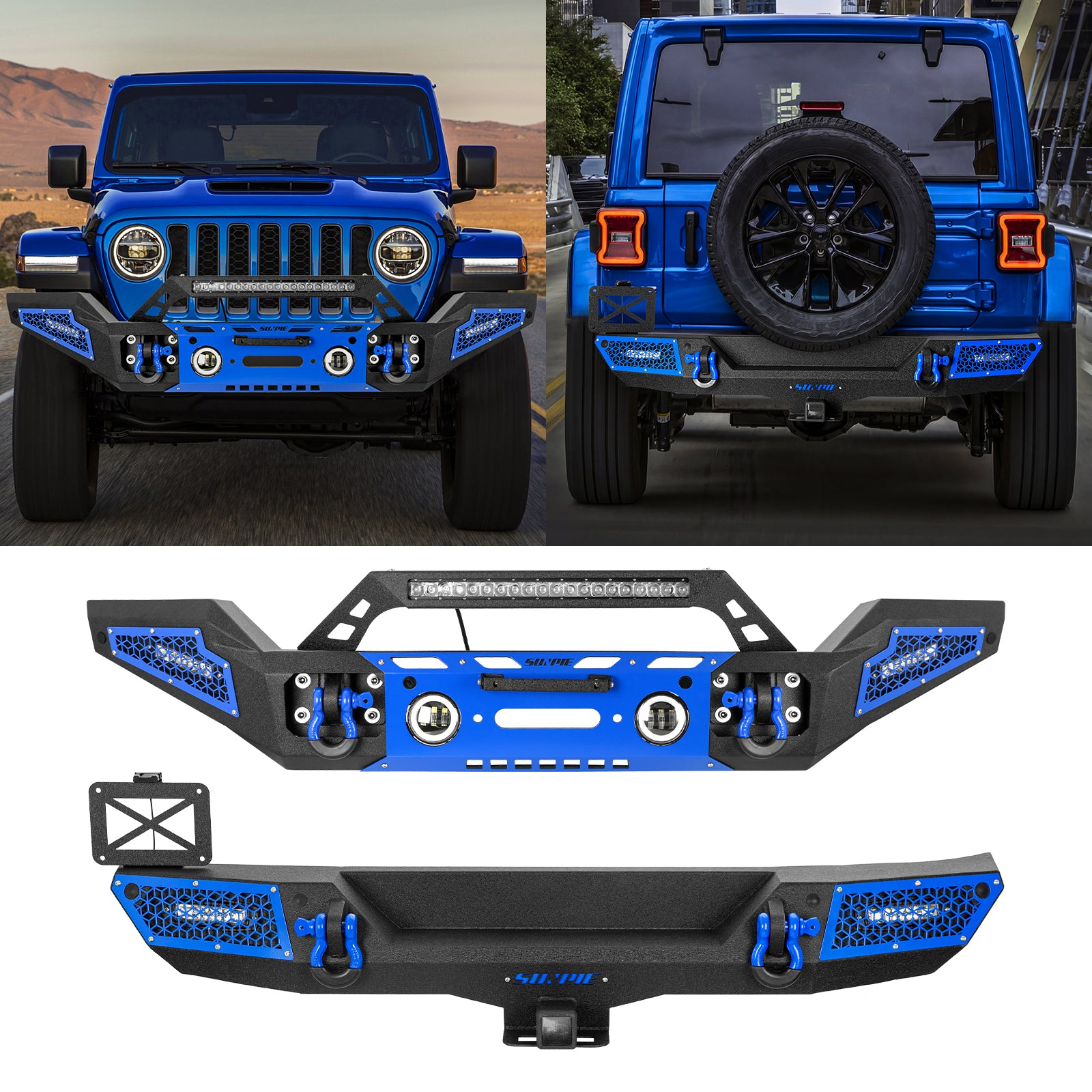 All-Terrain Series Front & Rear Bumper Kit for 2018-2026 Jeep Wrangler JL/JLU & 4xe – 6 Color Accents & Sensor Compatible