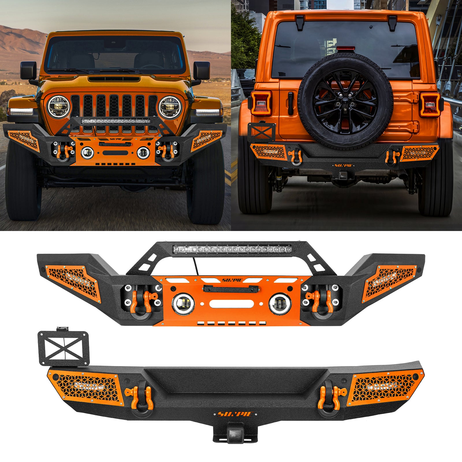All-Terrain Series Front & Rear Bumper Kit for 2018-2026 Jeep Wrangler JL/JLU & 4xe – 6 Color Accents & Sensor Compatible