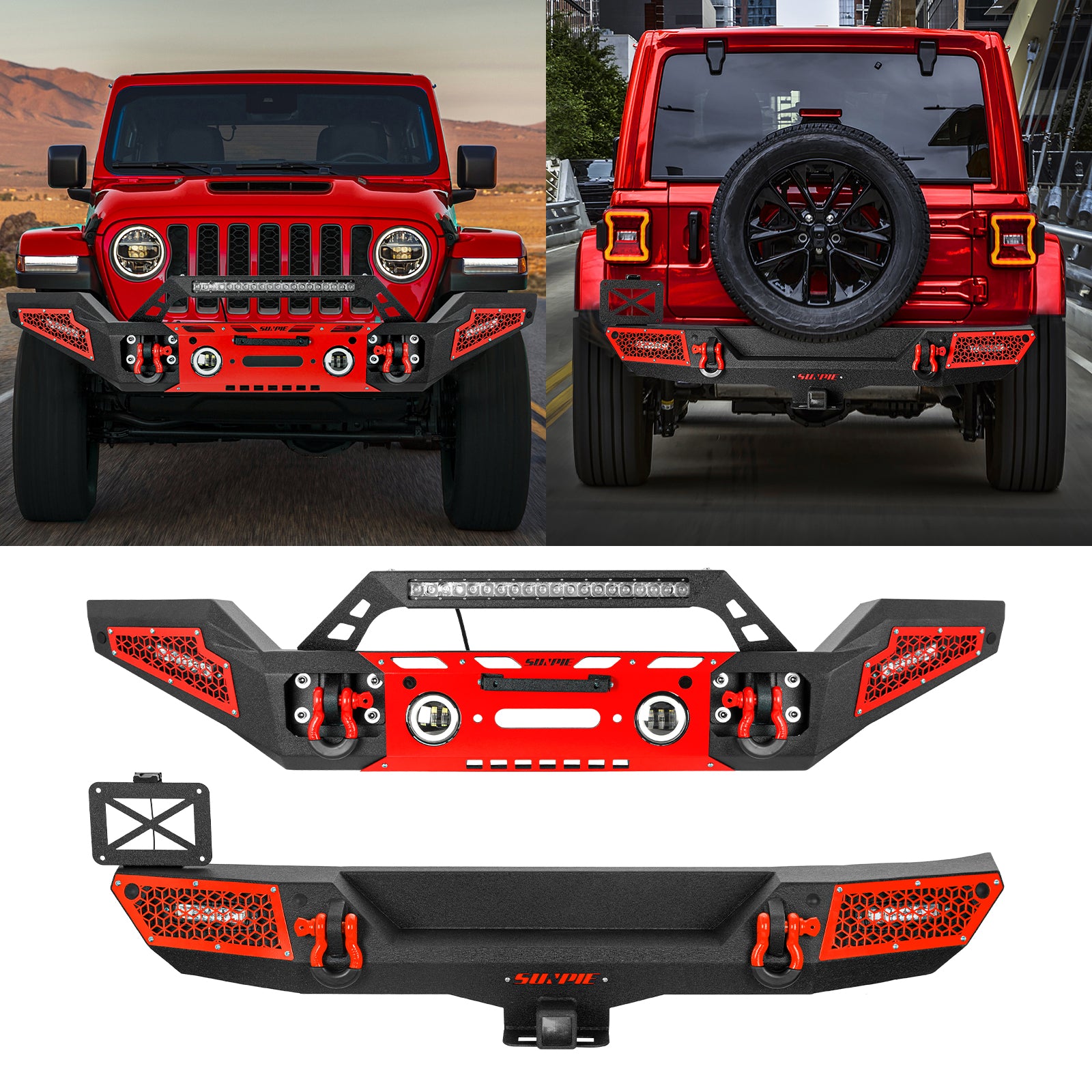 All-Terrain Series Front & Rear Bumper Kit for 2018-2026 Jeep Wrangler JL/JLU & 4xe – 6 Color Accents & Sensor Compatible