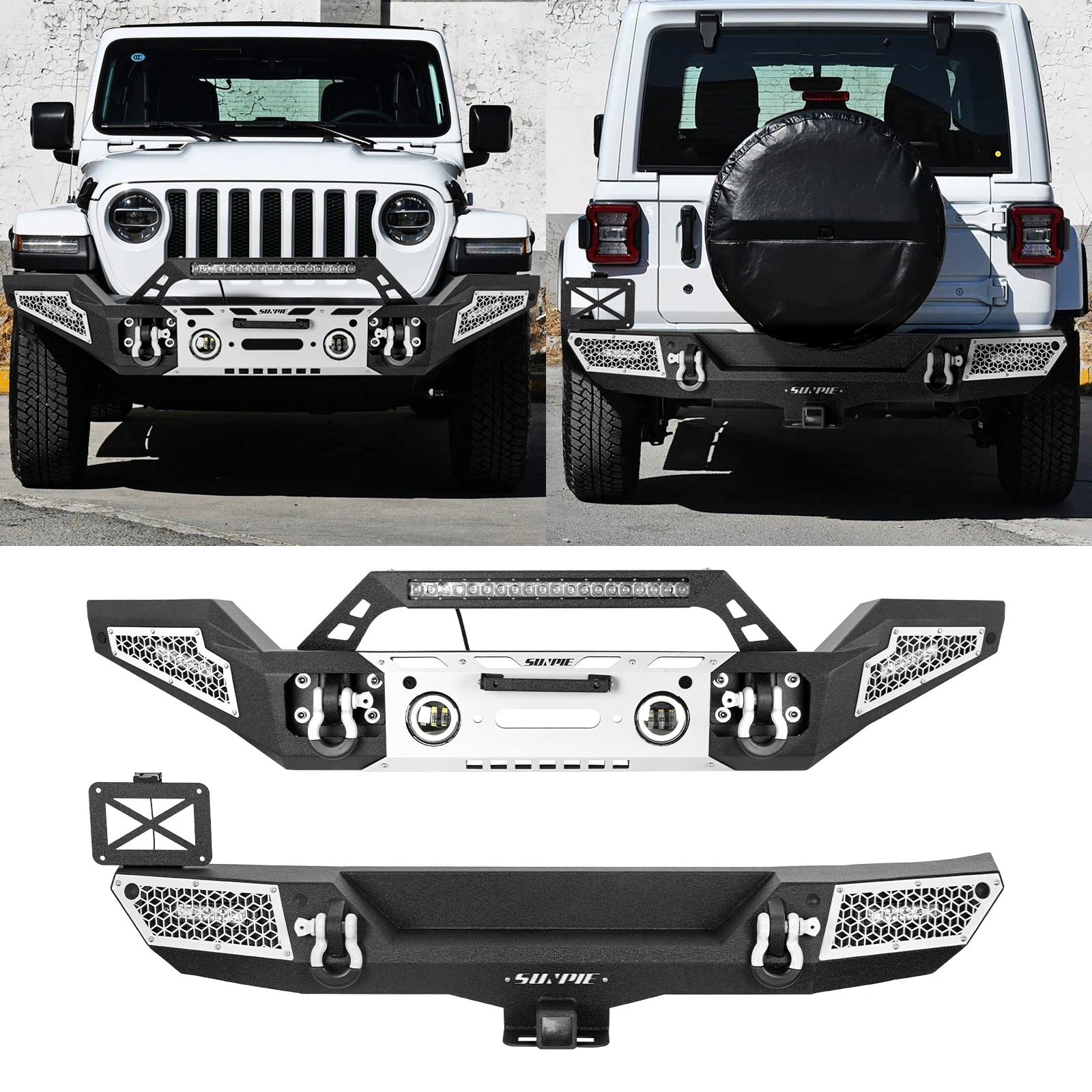 All-Terrain Series Front & Rear Bumper Kit for 2018-2026 Jeep Wrangler JL/JLU & 4xe – 6 Color Accents & Sensor Compatible