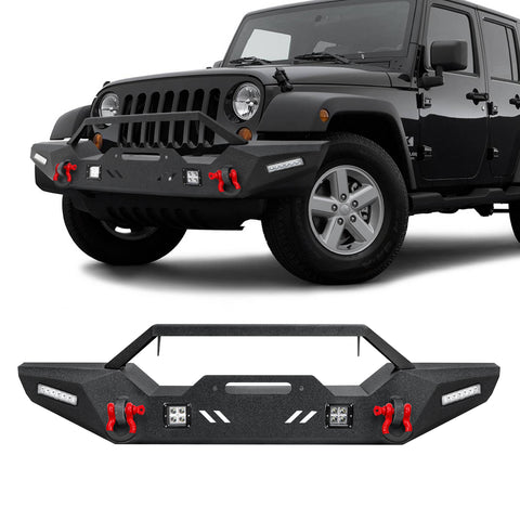 Jeep Front Bumpers with Winch Plate & Hitch Receiver/LED Lights & D-rings for Jeep Wrangler JK/JKU/JL/JLU Jeep JT