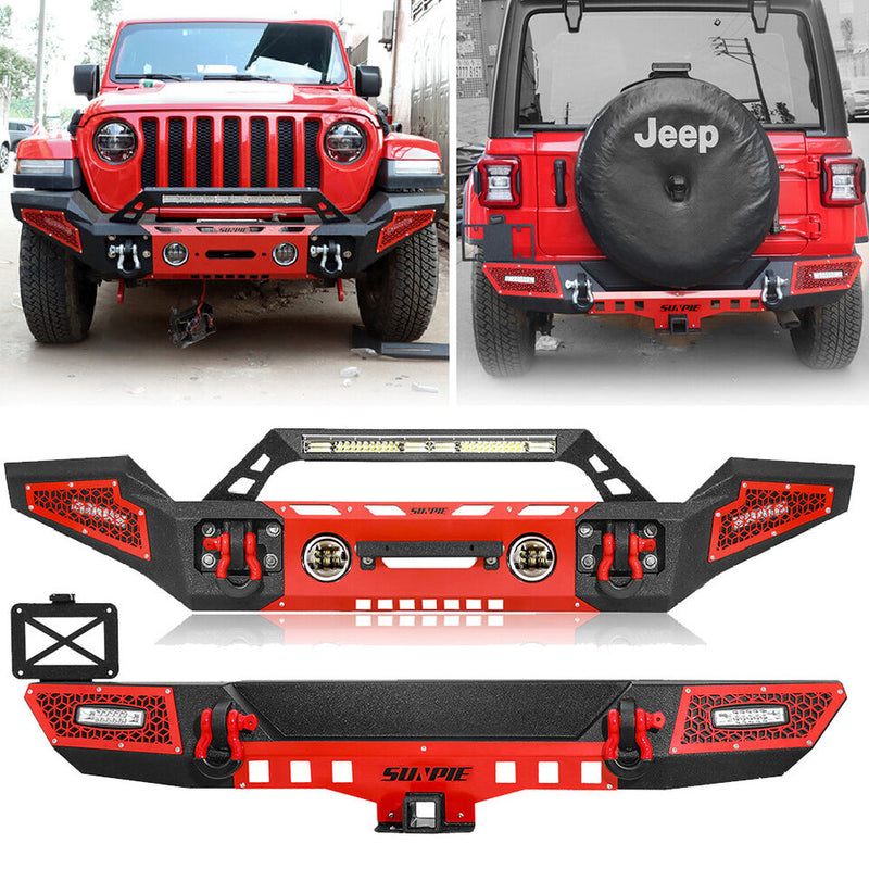 Sunpie B Model 2018+ Jeep Wrangler JL/JLU 4xe Front & Rear Bumper Combo with License Plate Holder