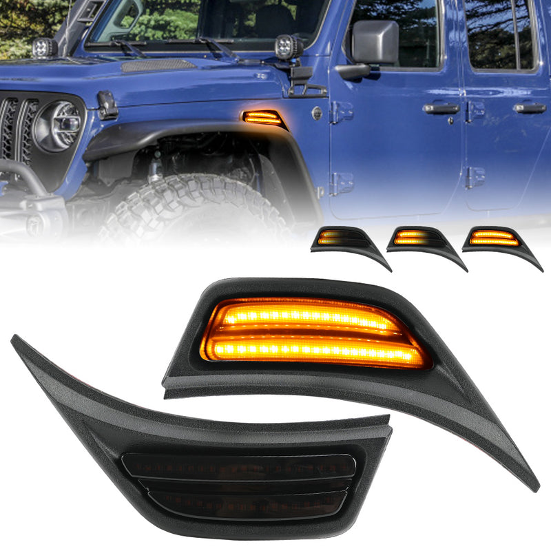 Sunpie LED Fender Side Marker Lights DRL Dynamic Turn Signal Compatible with 2018-2025 Jeep Wrangler 4xe JL JLU Jeep Gladiator JT