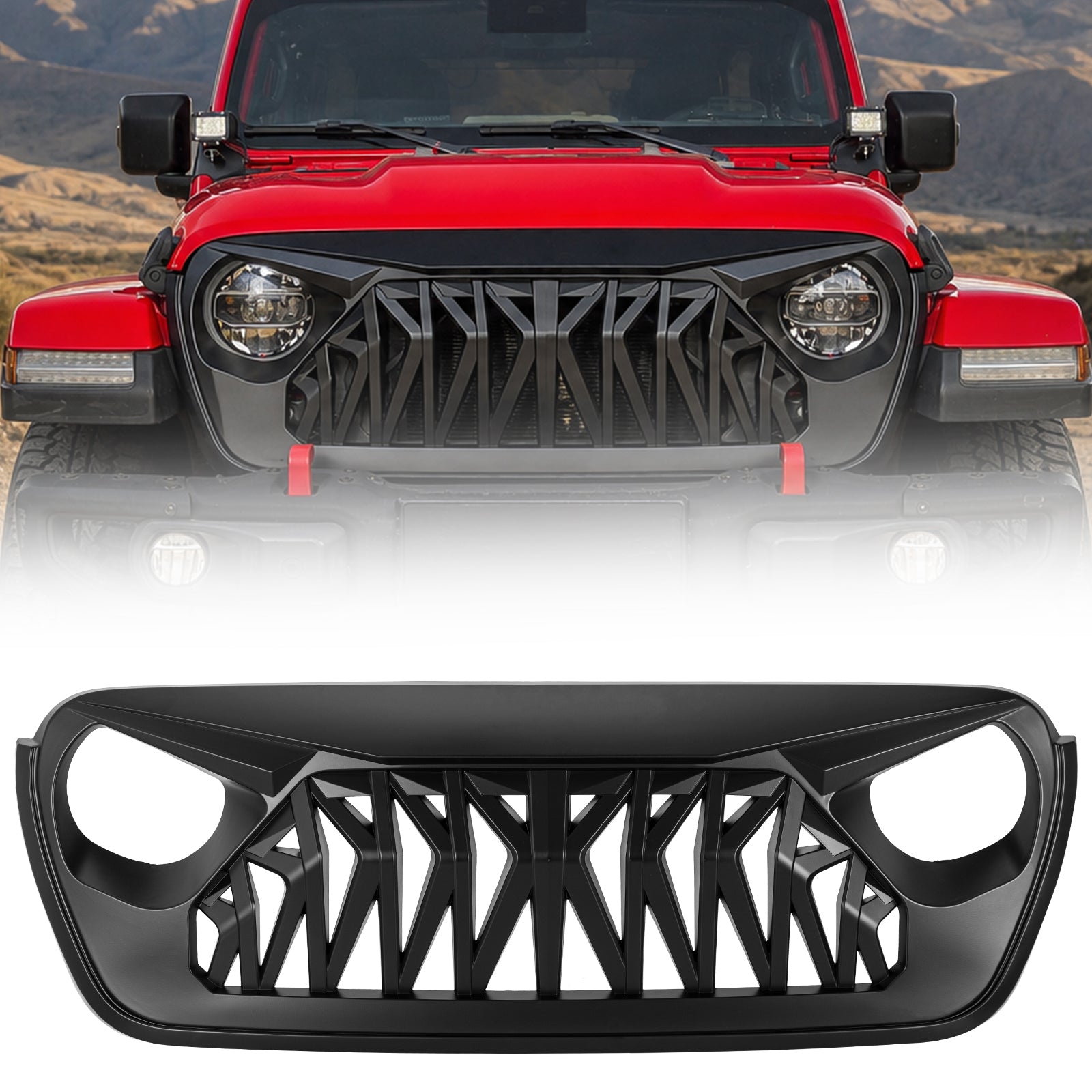 Mustang Series Aggressive Front Grille for 2018-2026 Jeep Wrangler JL JLU 4xe & Gladiator JT