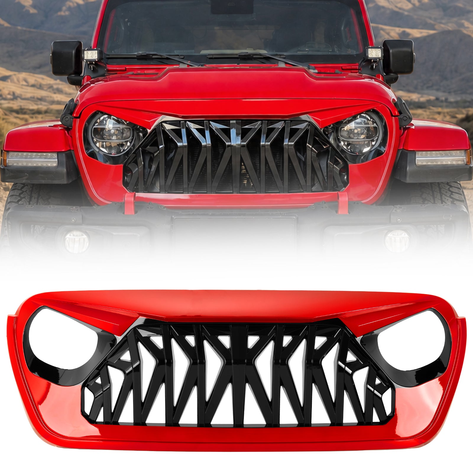 Mustang Series Aggressive Front Grille for 2018-2026 Jeep Wrangler JL JLU 4xe & Gladiator JT