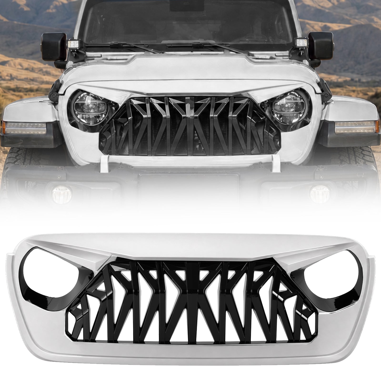 Mustang Series Aggressive Front Grille for 2018-2026 Jeep Wrangler JL JLU 4xe & Gladiator JT